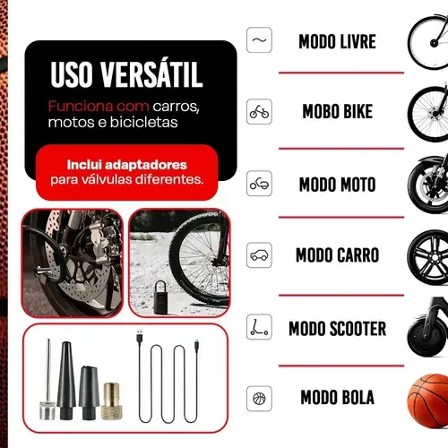Kit de bicos adaptadores para bicicletas e bolas inclusos no compressor